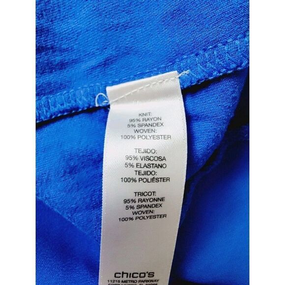 Chico's 3 Royal Blue Knit Short Sleeve Tee Top X-Large Stretch Hi-Lo Crew Neck - Picture 3 of 5